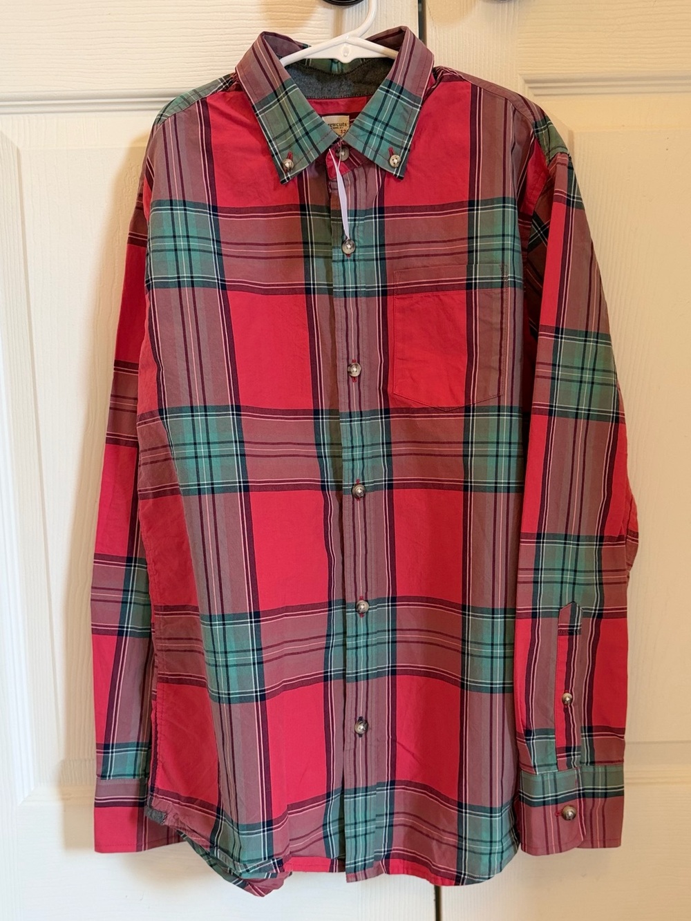 NWT Boys Crewcuts Red and Green Plaid Button-Down Shirt size 12